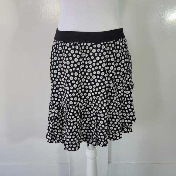 Maeve Size S Anthropologie Paulista Black White Button Print Flare Mini Skirt - Picture 2 of 9